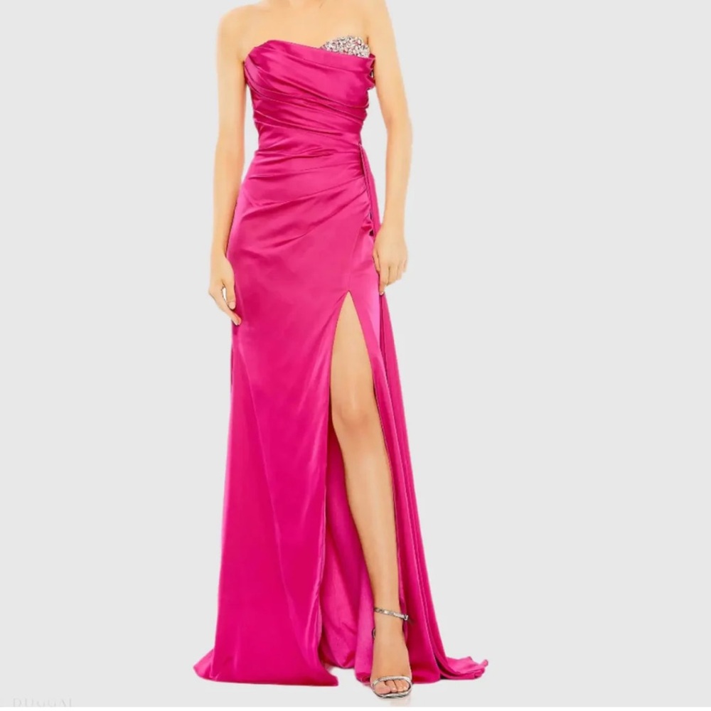Pink Strapless Embellished Sweetheart Neckline Satin Gown